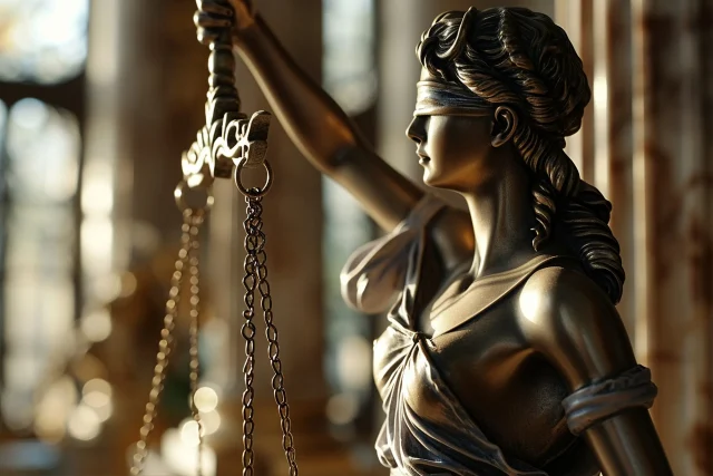 Diosa de la justicia con balanza desde su lado izquierdo.